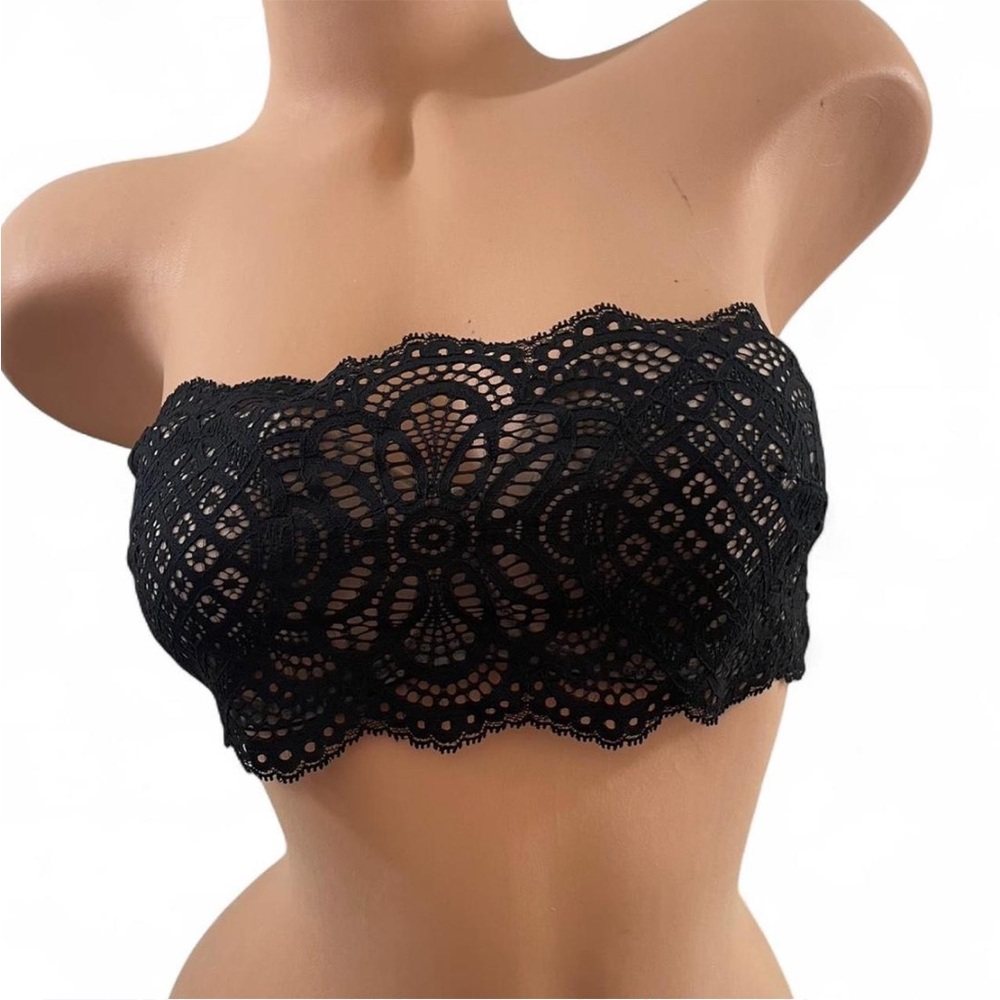 Victoria's Secret Black Lace Over Nude/Tan Wear Strapless or With   Straps 34C